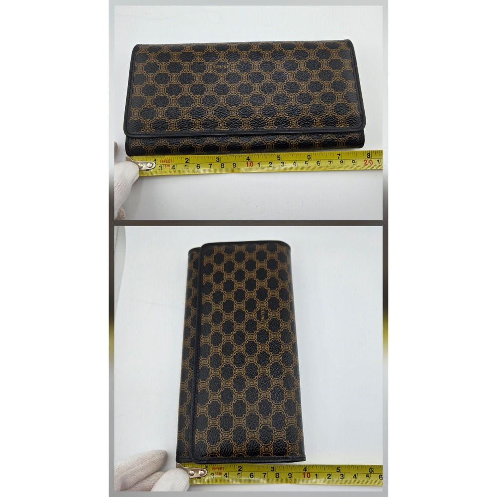 Celine Macadam Triomphe Long Wallet Black Brown Monogram Kiss Lock Clutch - Picture 8 of 10